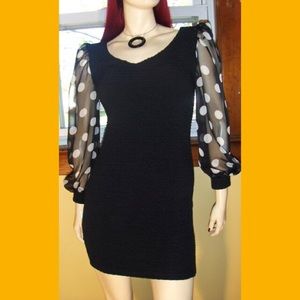 VTG 80s Polka Dot Chiffon SLV Formfit Lycra Party Mini Dress